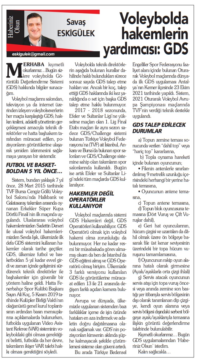 Voleybolda Güven ve Adaletin Sağlayıcısı GDS