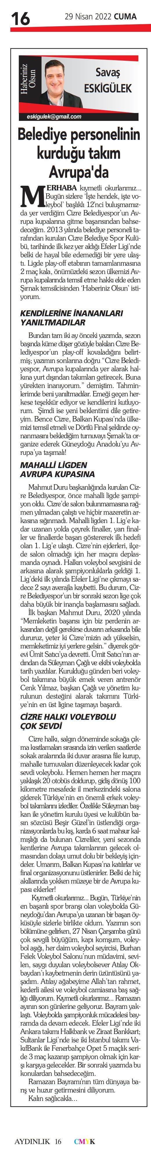 Belediye Personelinin Kurduğu Takım Avrupa Kupalarında