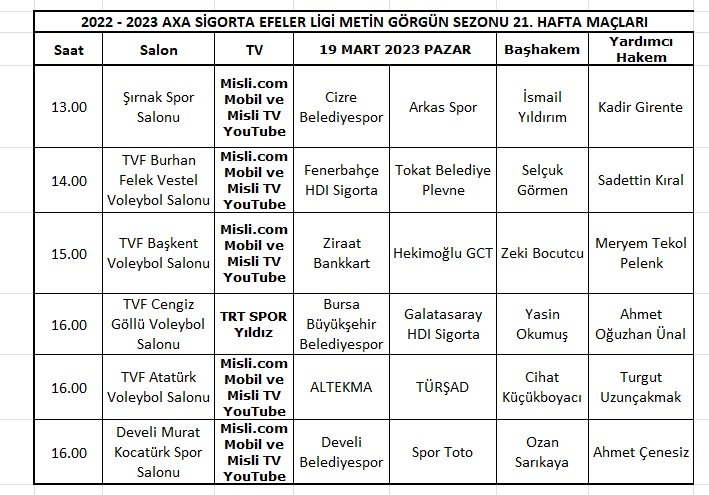 Efeler Ligi’nde 21. haftanın hakemleri açıklandı