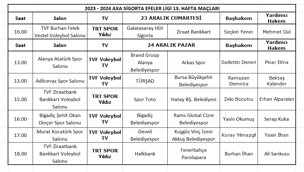 AXA Sigorta Efeler Ligi’nde 13. haftanın hakemleri açıklandı